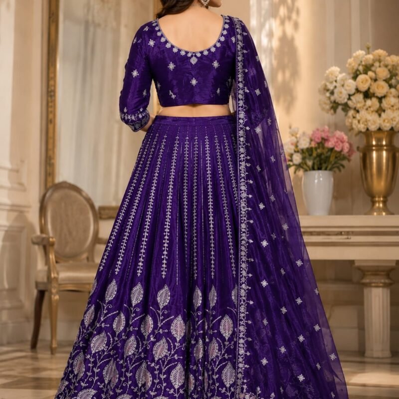 Alternative view of Royal Purple Embroidered Semi-Stitched Lehenga Set for Women | Designer Festive, Wedding & Party Wear