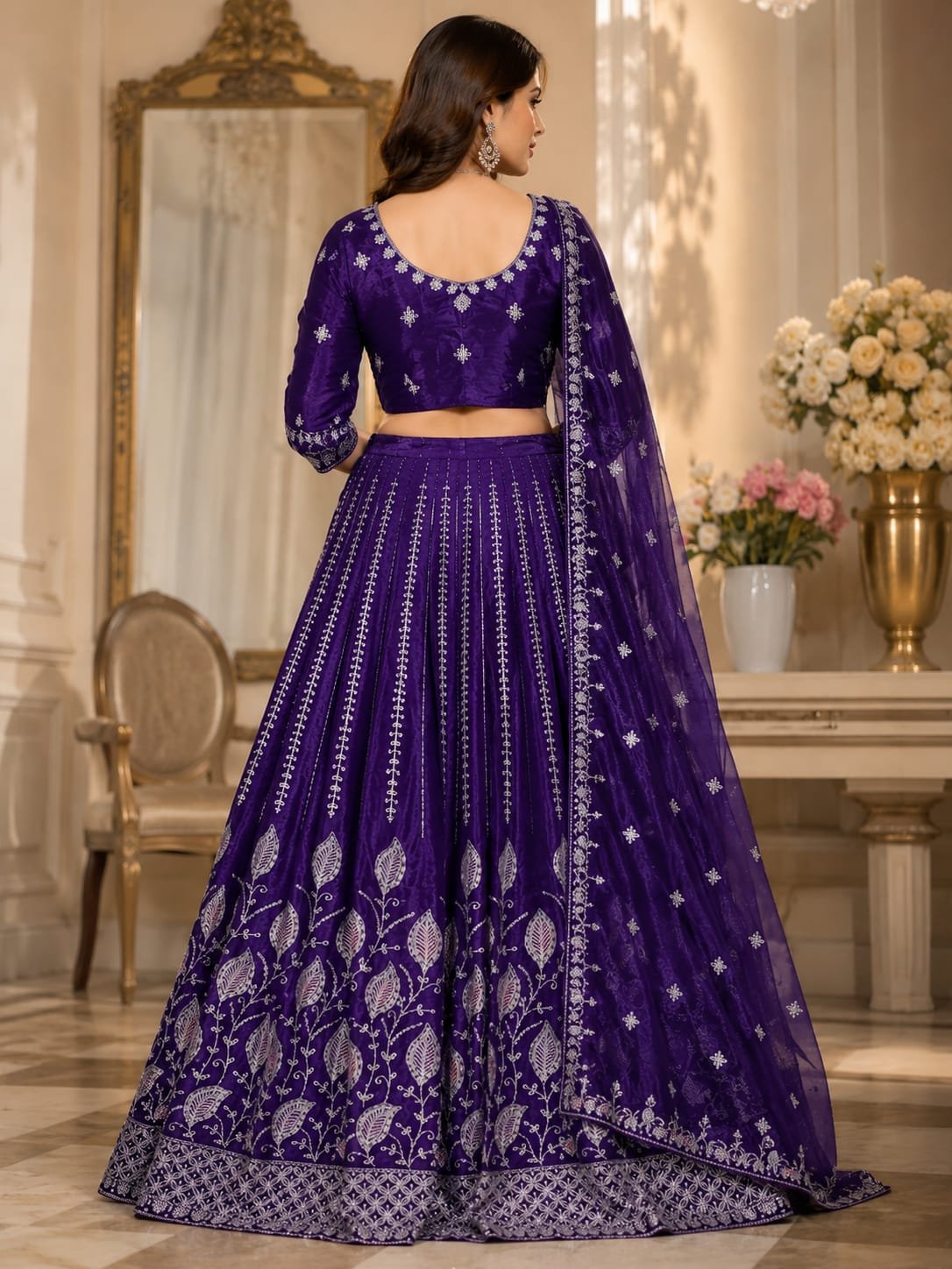 Royal Purple Embroidered Semi-Stitched Lehenga Set for Women | Designer Festive, Wedding & Party Wear - Image 2