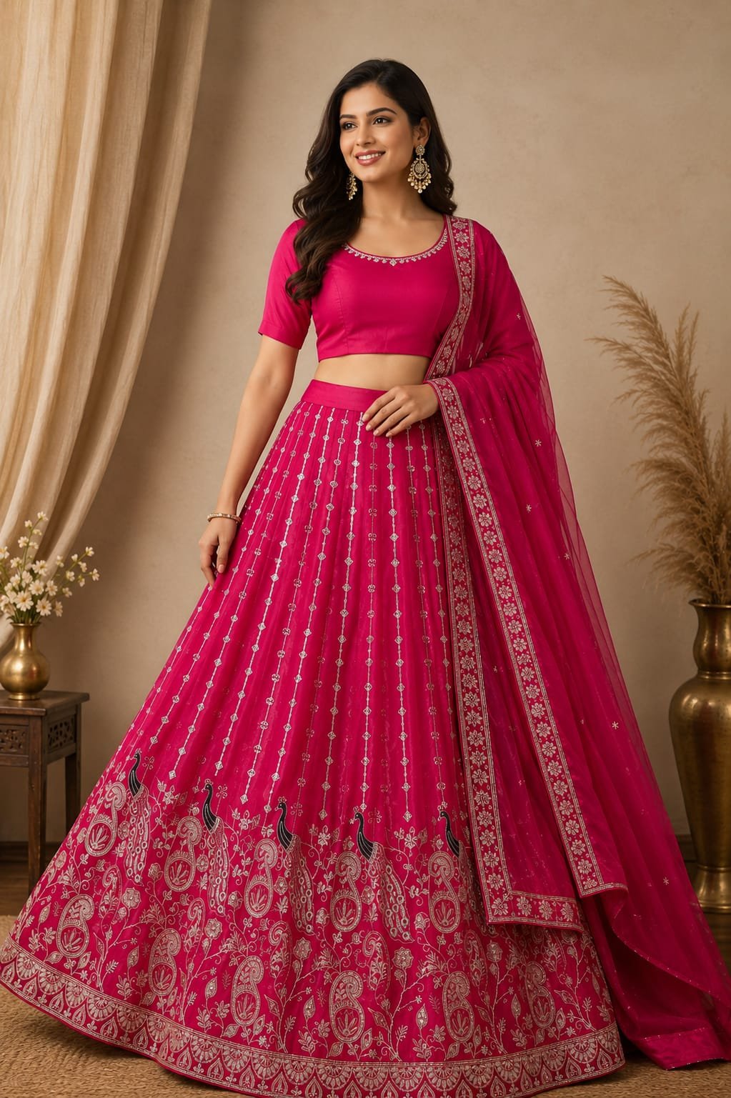 Rani Pink Embroidered Lehenga Choli Set with Designer Dupatta | Wedding & Festive Wear for Women