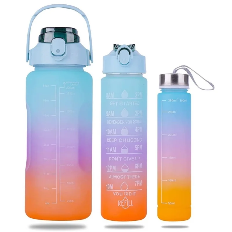3 Pcs Motivational Leakproof Tritan Water Bottles (Multicolor)