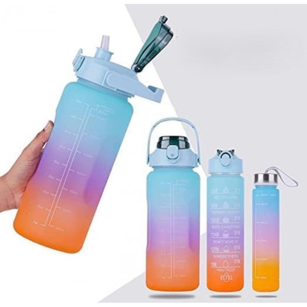 3 Pcs Motivational Leakproof Tritan Water Bottles (Multicolor) - Image 3