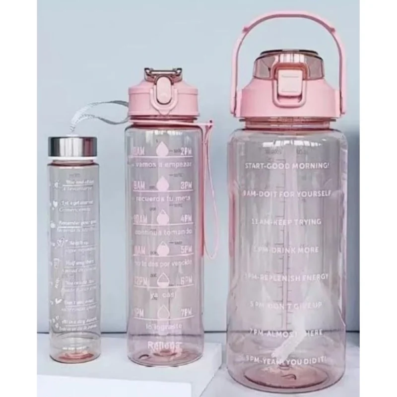 3 PCS Transparent Motivational Water Bottles (Pink)