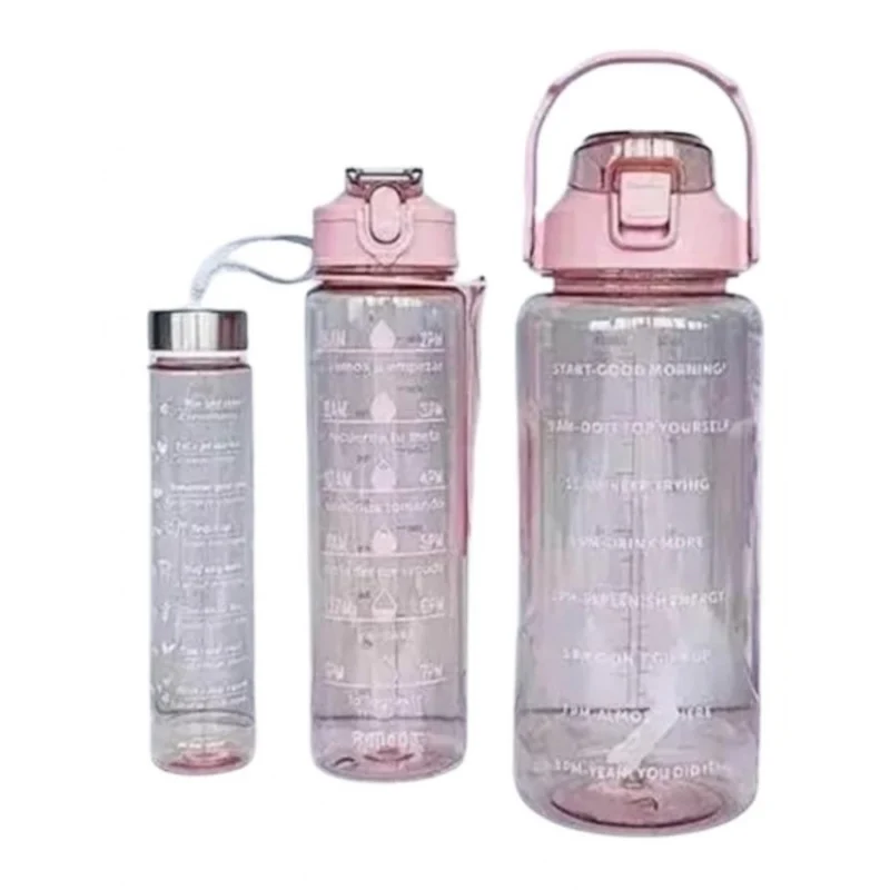 3 PCS Transparent Motivational Water Bottles (Pink) - Image 4