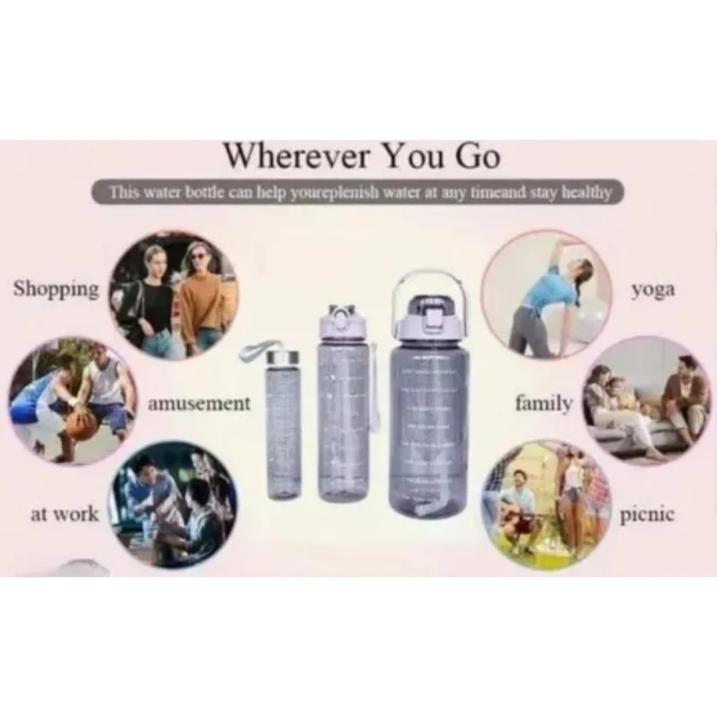 3 PCS Transparent Motivational Water Bottles (Pink) - Image 3