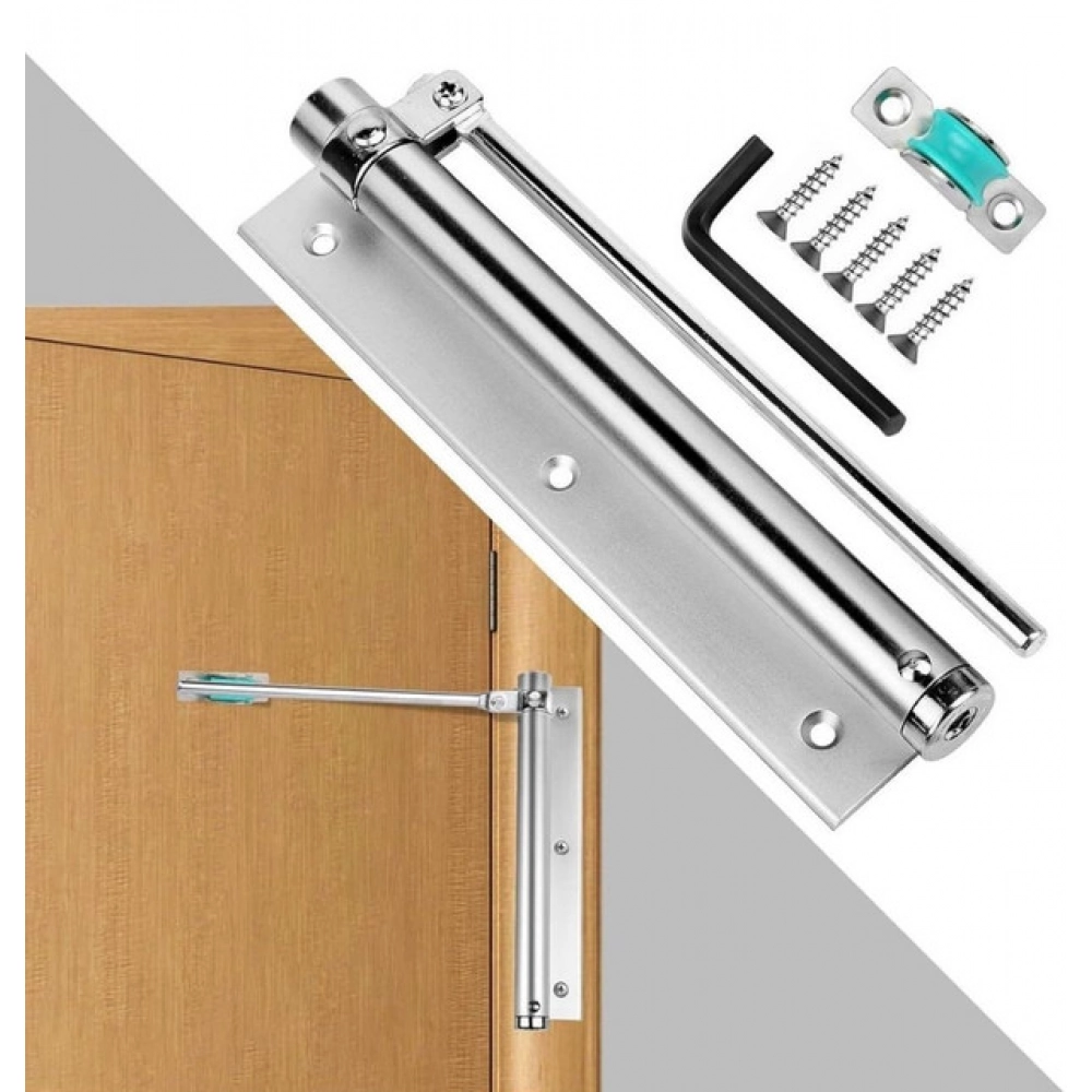 Pack of 2 Automatic Door Closer Hinge Lock (Silver)