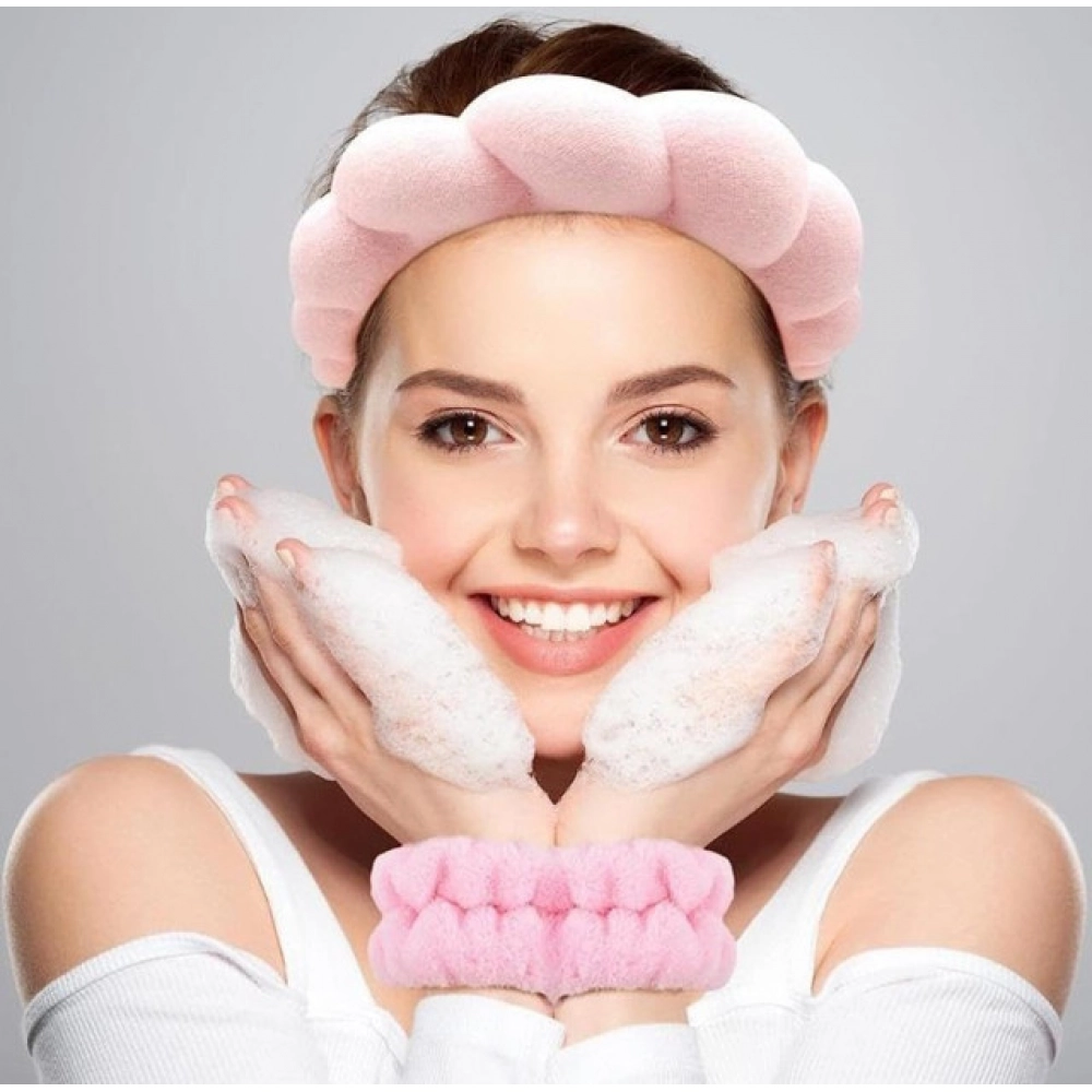Pack of 2 Spa Headband And Wristband Set (Pink) - Image 5