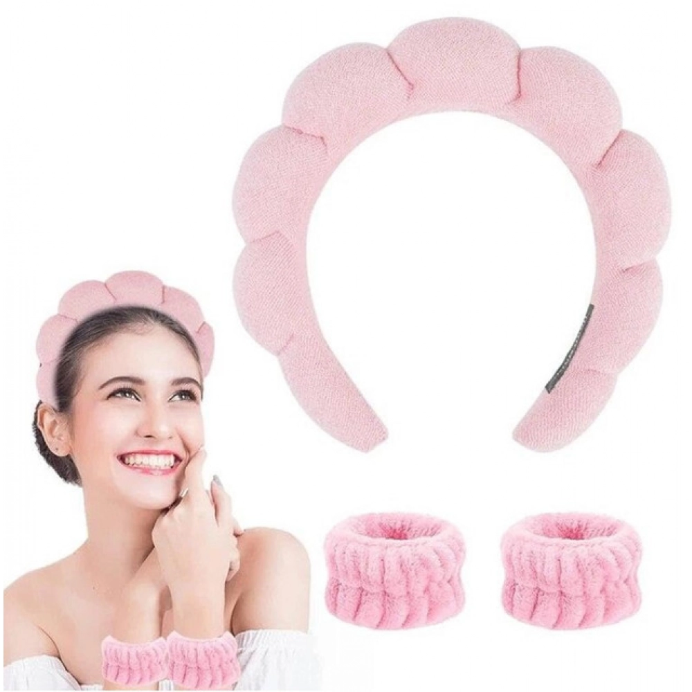 Pack of 2 Spa Headband And Wristband Set (Pink) - Image 3