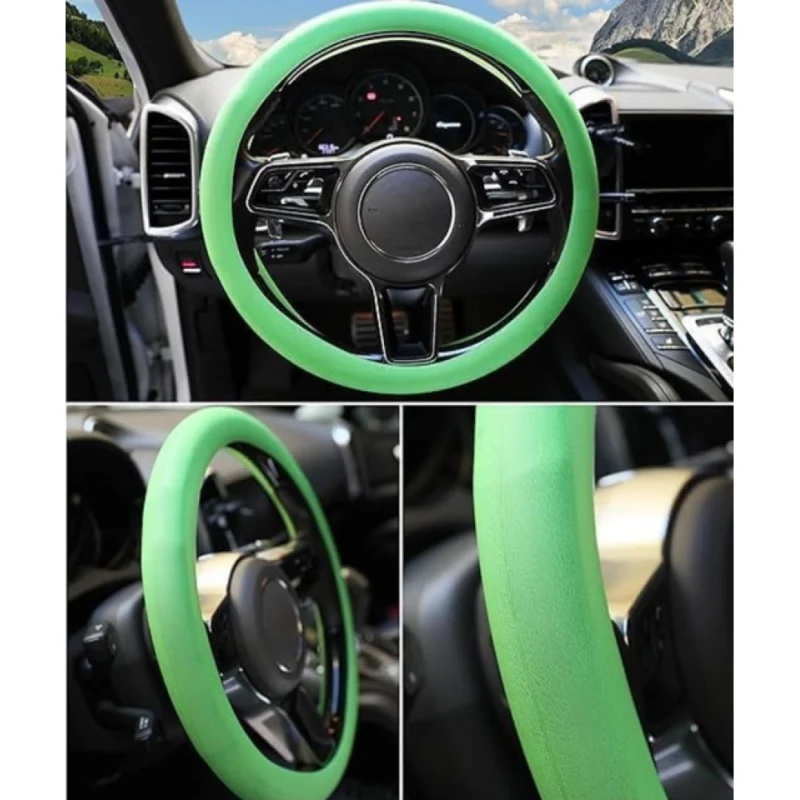 Pack of 2 Universal Soft Silicone Steering Wheel Cover (Green) - Image 5