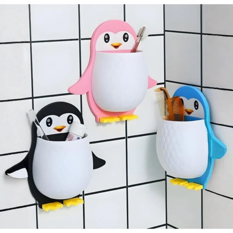 Pack of 3 Wall Mounted Penguin Design Toothpaste Holder (Multicolor) - Image 2