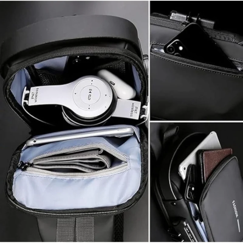 Waterproof Sling Cross Backpack Bag (Black) - Image 4