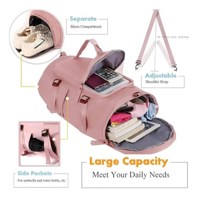 2 in 1 Travel Duffle Bag with Shoe Compartment (Multicolor) - Image 3