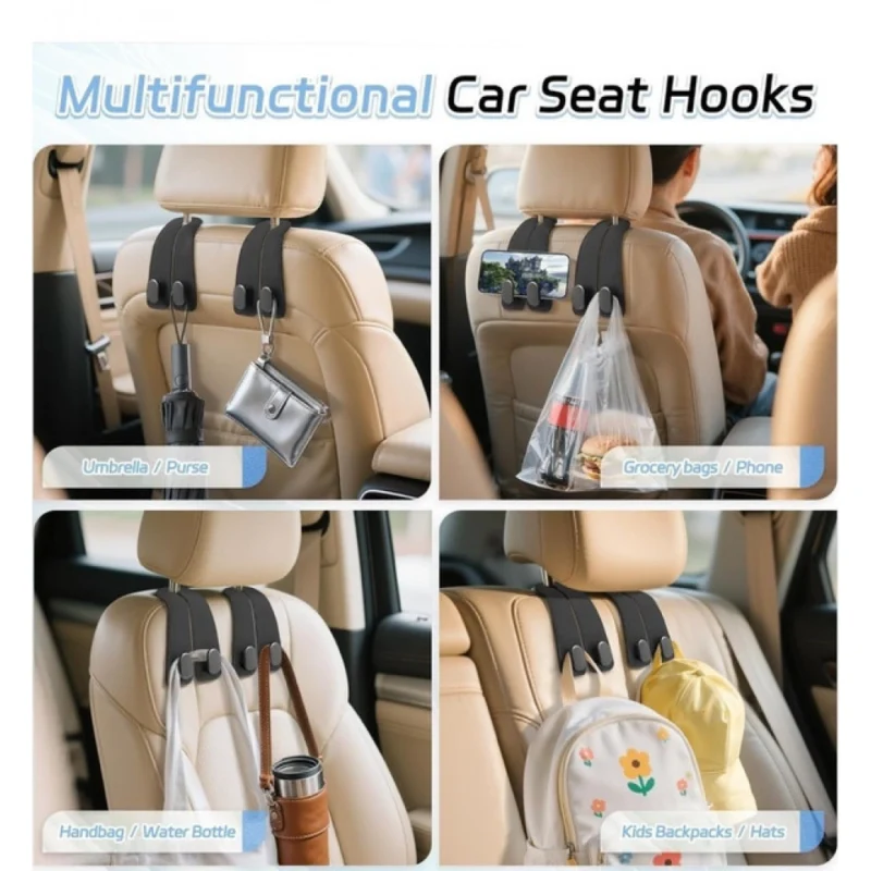 Pack of 2 Leather Car Seat Headrest Hook (Black) - Image 3