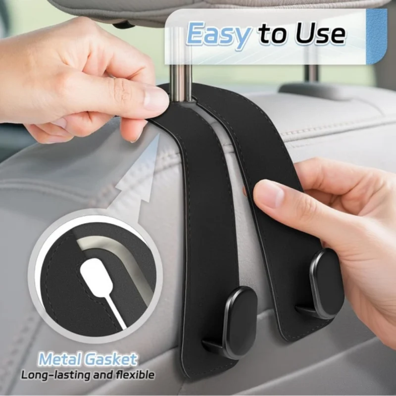 Alternative view of Pack of 2 Leather Car Seat Headrest Hook (Black)
