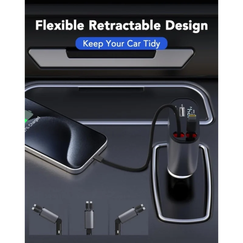 Retractable Car Charger (Grey) - Image 3