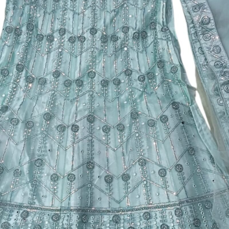 Women's Ice Blue Embroidered Lehenga Choli with Net Dupatta | Designer Party Wear, Wedding & Reception Lehenga Set - Image 3
