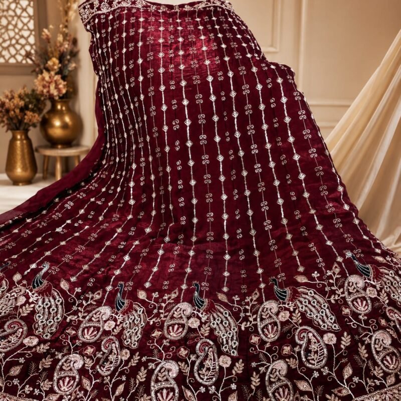 Luxury Wine Red Designer Embroidered Lehenga Choli Set with Premium Dupatta | Bridal, Wedding & Festive Collection - Image 3