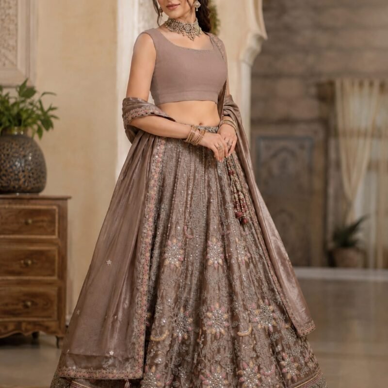 Muted Taupe/Beige Gray Elegance Lehenga Set – Timeless Grace for Every Celebration - Image 5