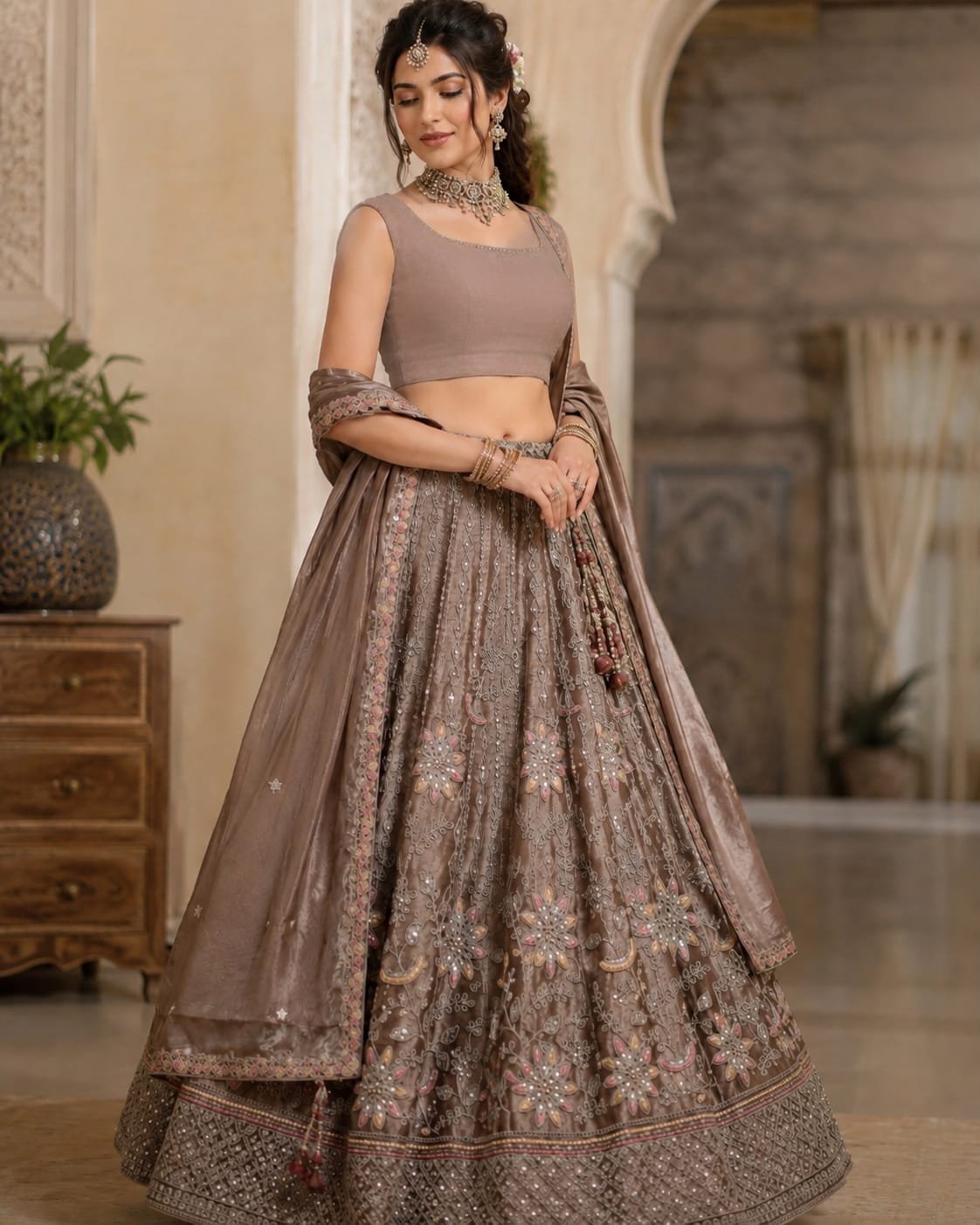 Muted Taupe/Beige Gray Elegance Lehenga Set – Timeless Grace for Every Celebration - Image 5