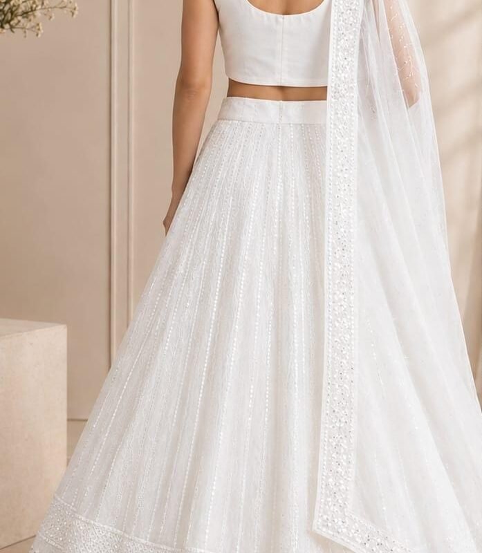 Alternative view of Elegant Ivory White Embroidered Lehenga Choli Set with silk Dupatta – Bridal, Wedding & Festive Wear
