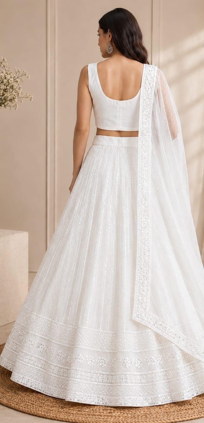 Elegant Ivory White Embroidered Lehenga Choli Set with silk Dupatta – Bridal, Wedding & Festive Wear - Image 2
