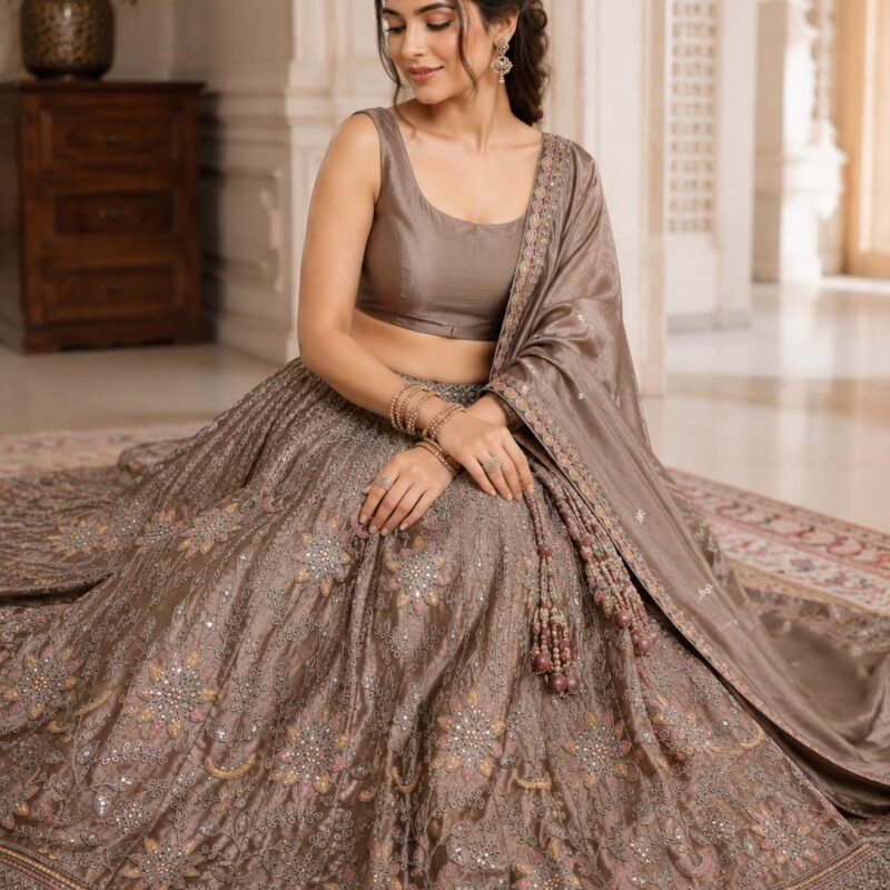 Muted Taupe/Beige Gray Elegance Lehenga Set – Timeless Grace for Every Celebration - Image 4