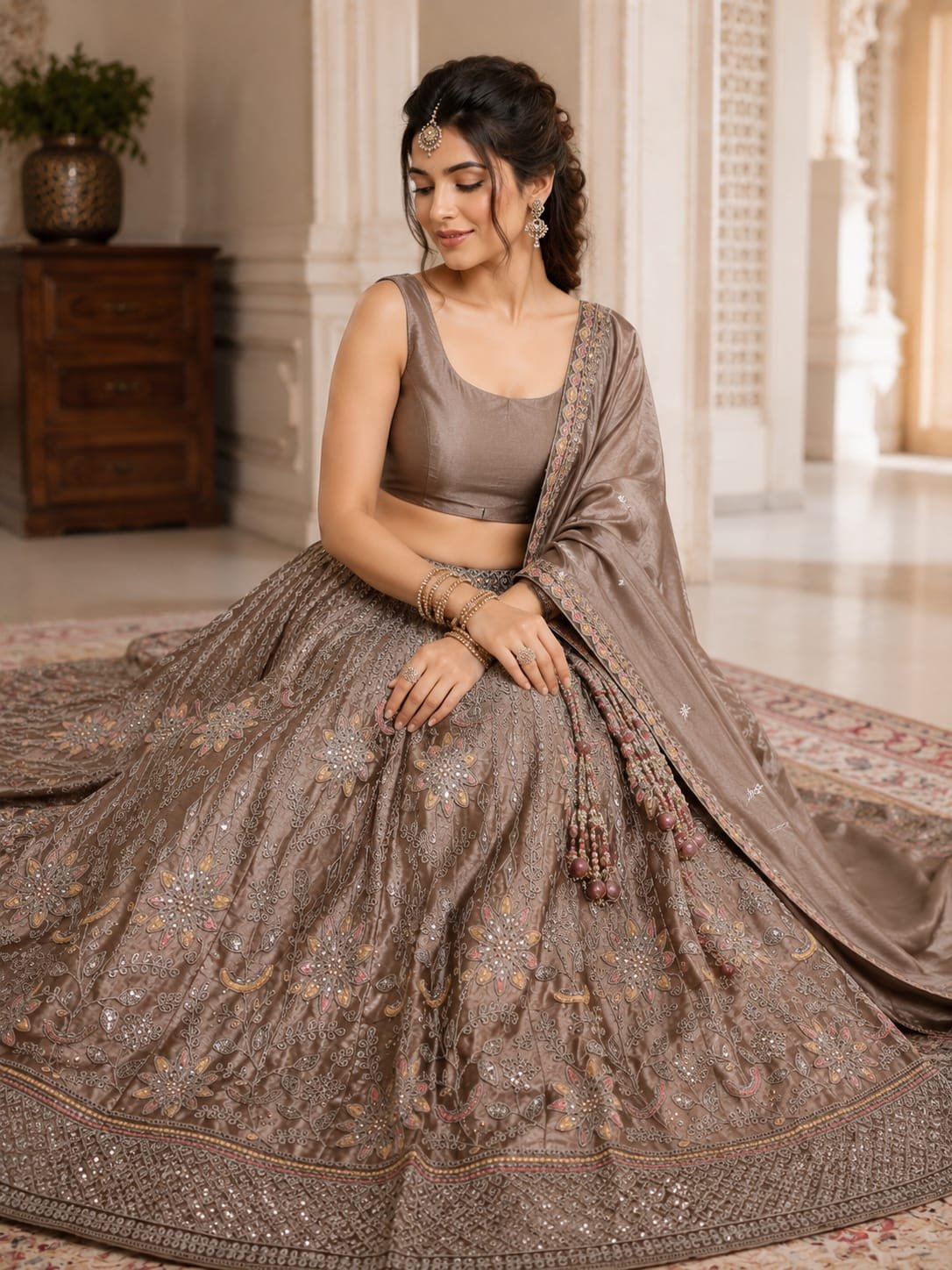 Muted Taupe/Beige Gray Elegance Lehenga Set – Timeless Grace for Every Celebration - Image 4