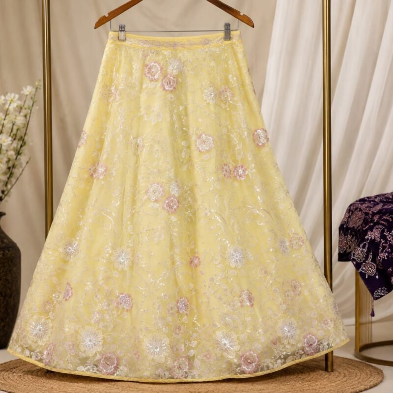 Butter Yellow Floral Embroidered Lehenga Choli - Image 3