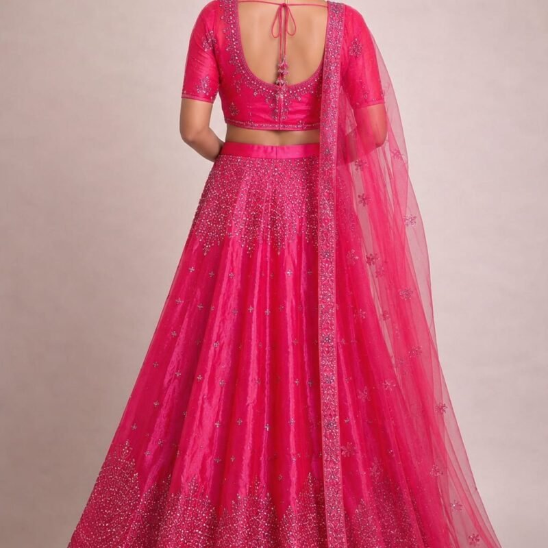Alternative view of Women's Rani Pink Embroidered Net Silk Blend Lehenga Choli with Net Dupatta | Bridal, Wedding & Festive Wear