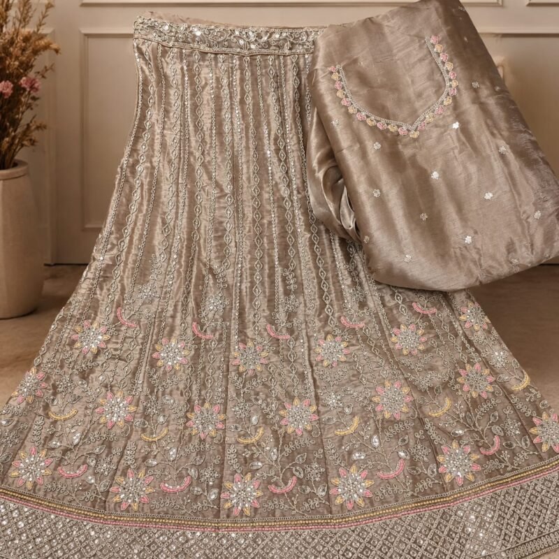 Muted Taupe/Beige Gray Elegance Lehenga Set – Timeless Grace for Every Celebration - Image 3