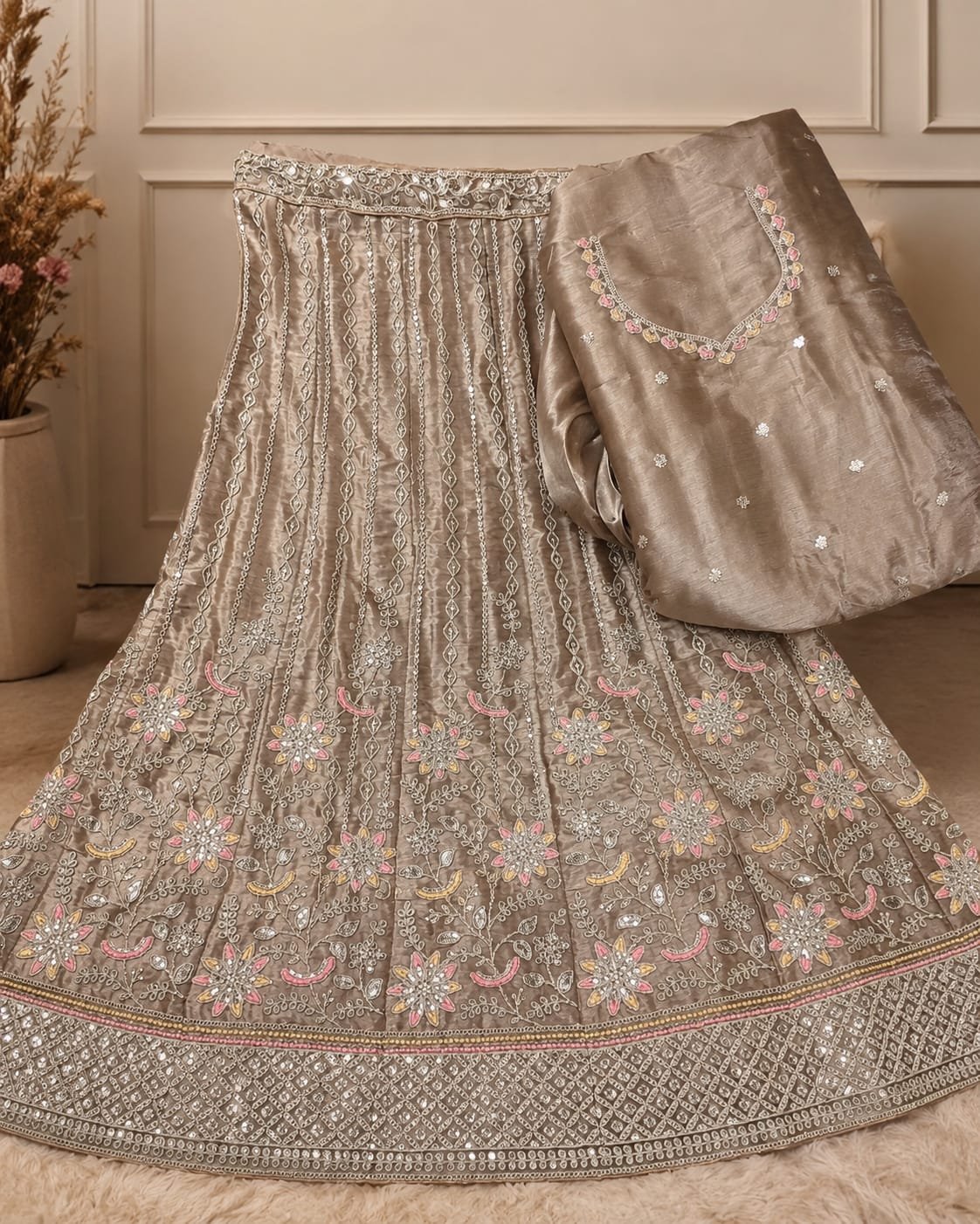 Muted Taupe/Beige Gray Elegance Lehenga Set – Timeless Grace for Every Celebration - Image 3