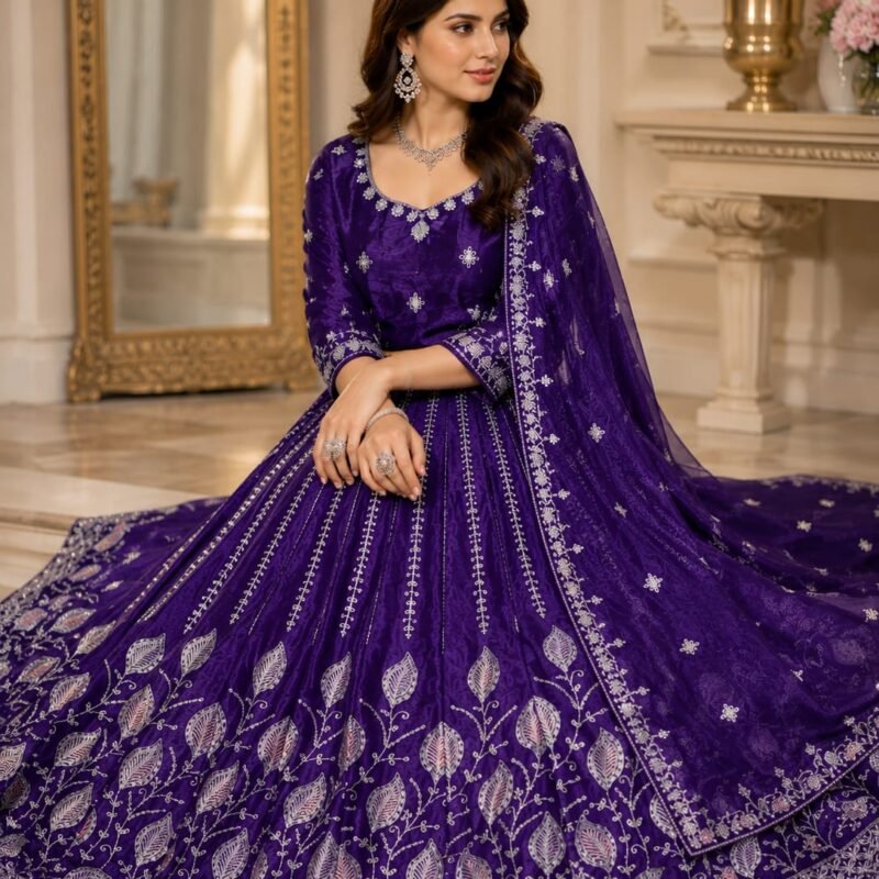 Royal Purple Embroidered Semi-Stitched Lehenga Set for Women | Designer Festive, Wedding & Party Wear - Image 4