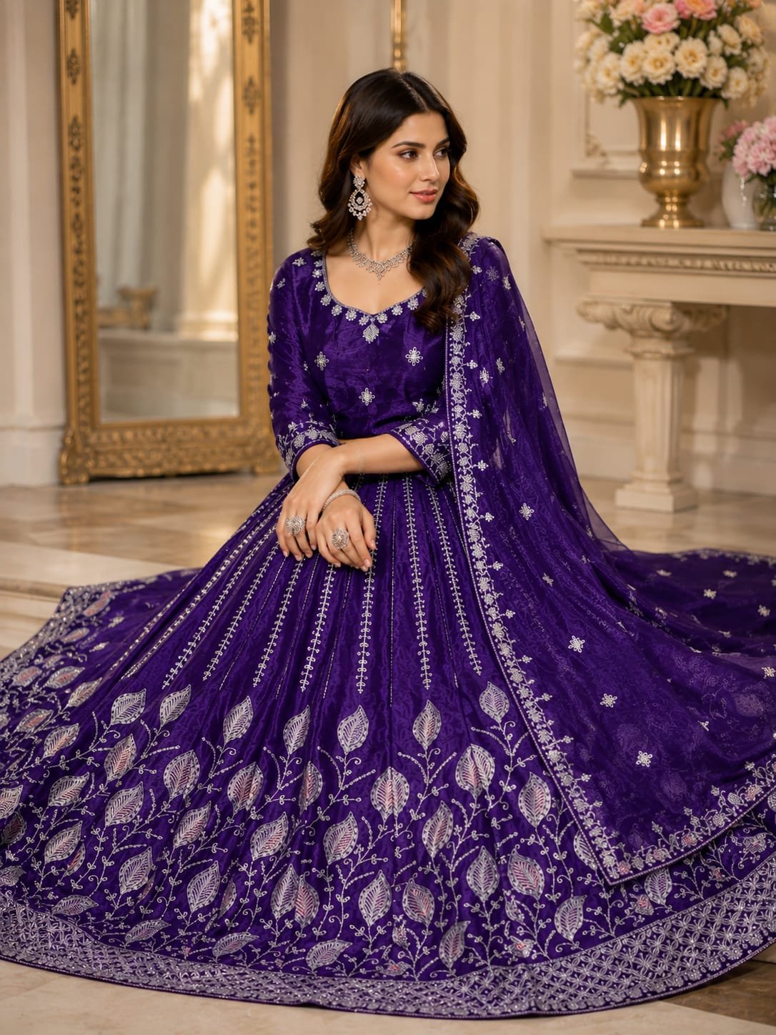 Royal Purple Embroidered Semi-Stitched Lehenga Set for Women | Designer Festive, Wedding & Party Wear - Image 4