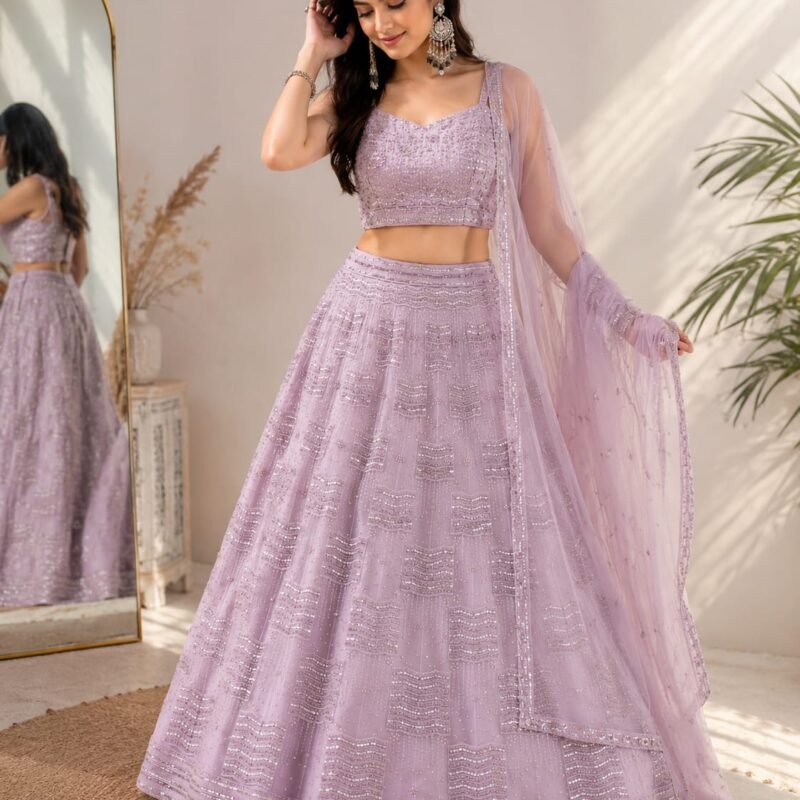 Elegant Lavender Sequins Embroidered Lehenga Choli Set with Soft Net Dupatta | Wedding, Reception & Festive Wear