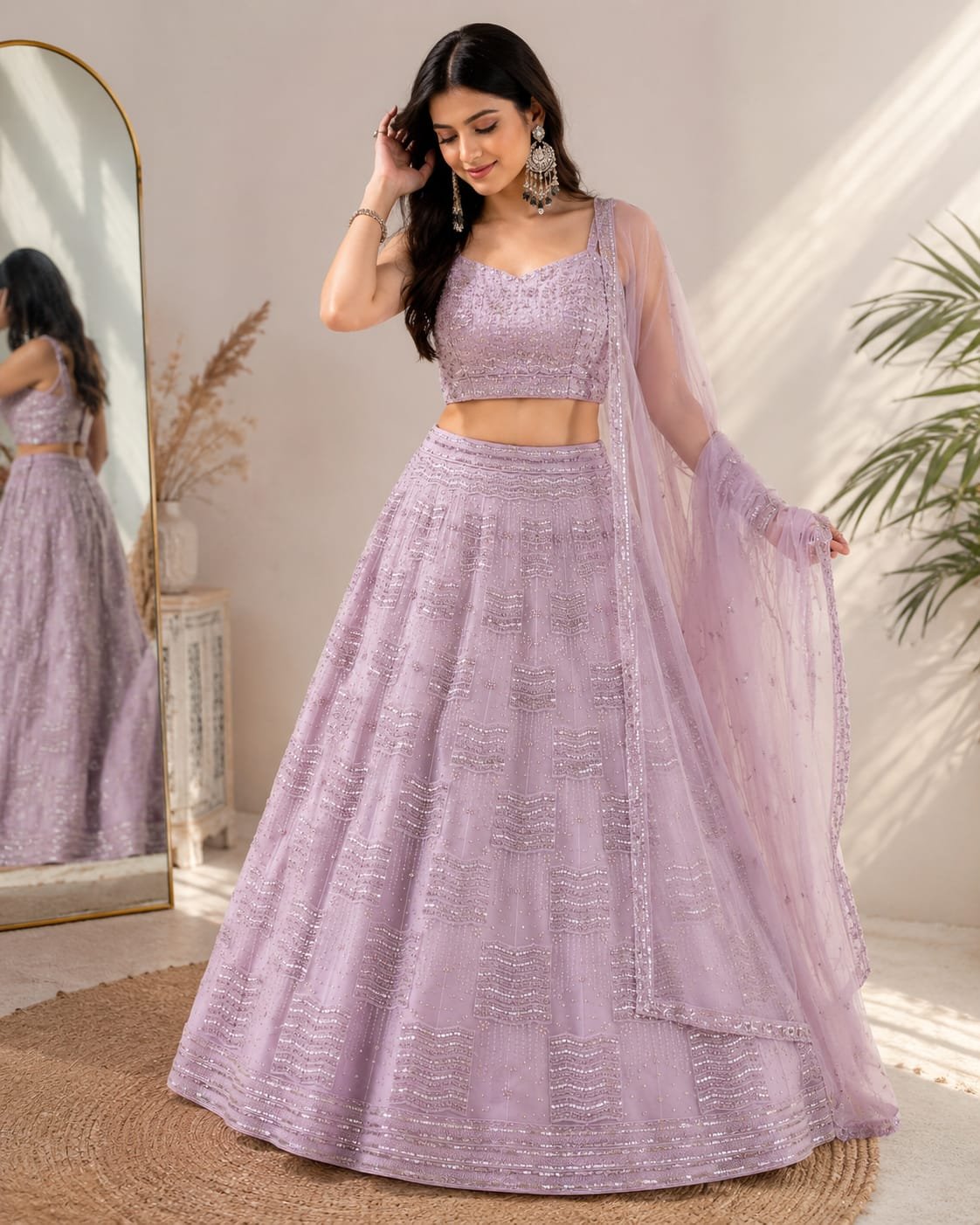 Elegant Lavender Sequins Embroidered Lehenga Choli Set with Soft Net Dupatta | Wedding, Reception & Festive Wear