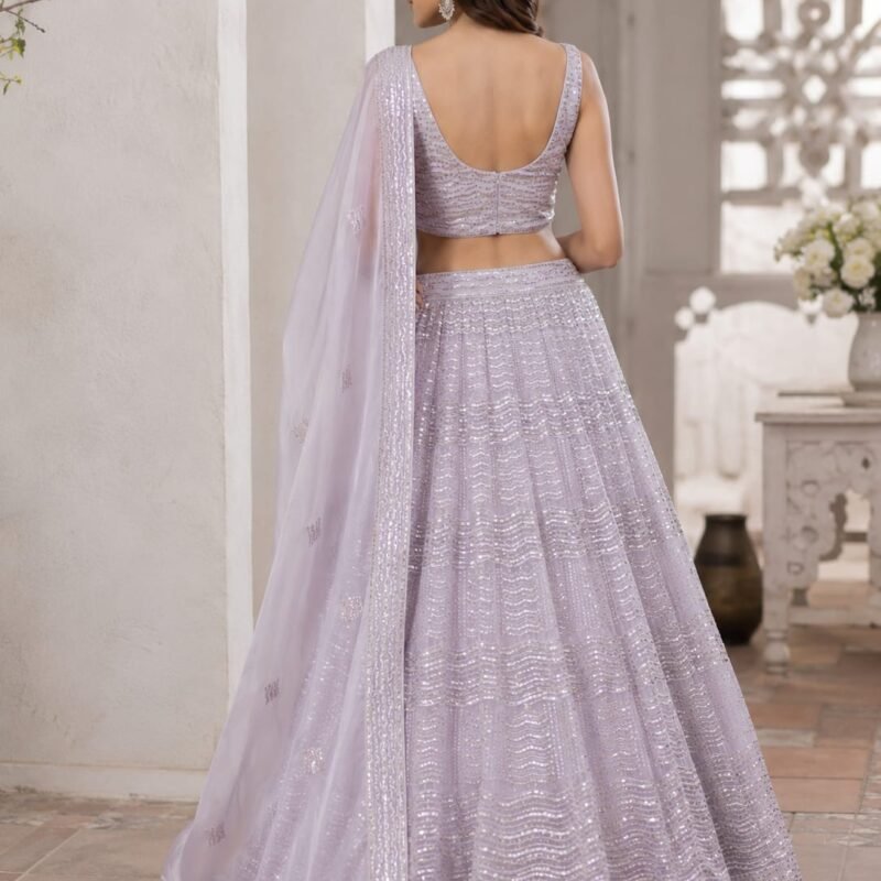 Alternative view of Elegant Lavender Sequins Embroidered Lehenga Choli Set with Soft Net Dupatta | Wedding, Reception & Festive Wear