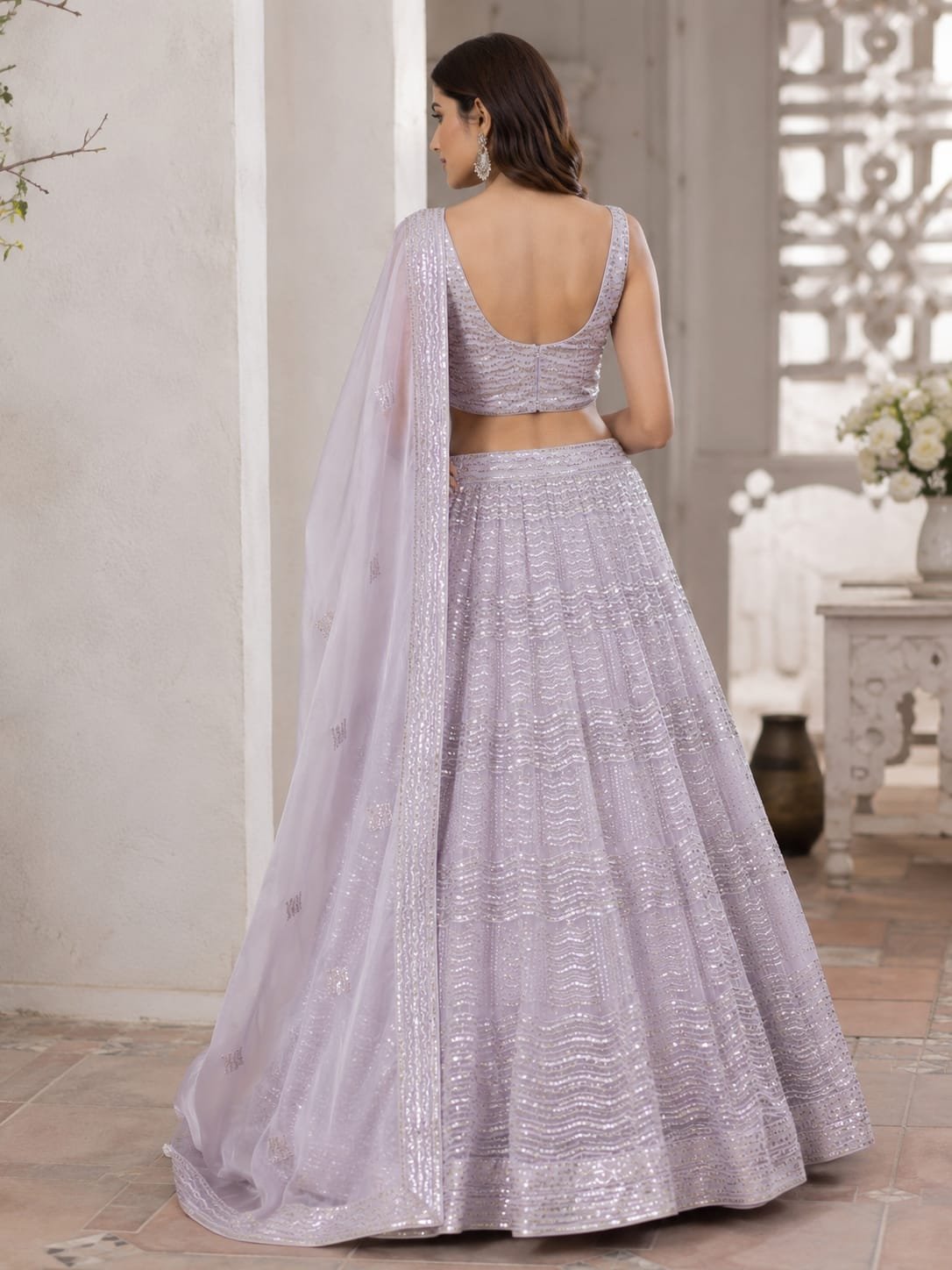 Elegant Lavender Sequins Embroidered Lehenga Choli Set with Soft Net Dupatta | Wedding, Reception & Festive Wear - Image 2