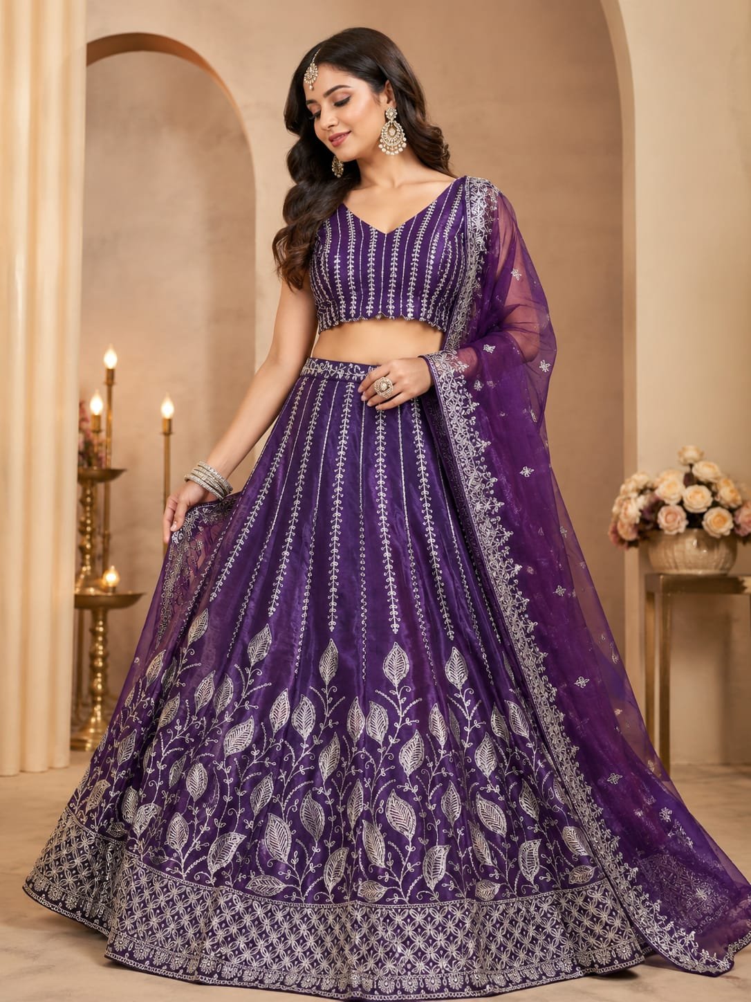 Royal Purple Embroidered Semi-Stitched Lehenga Set for Women | Designer Festive, Wedding & Party Wear