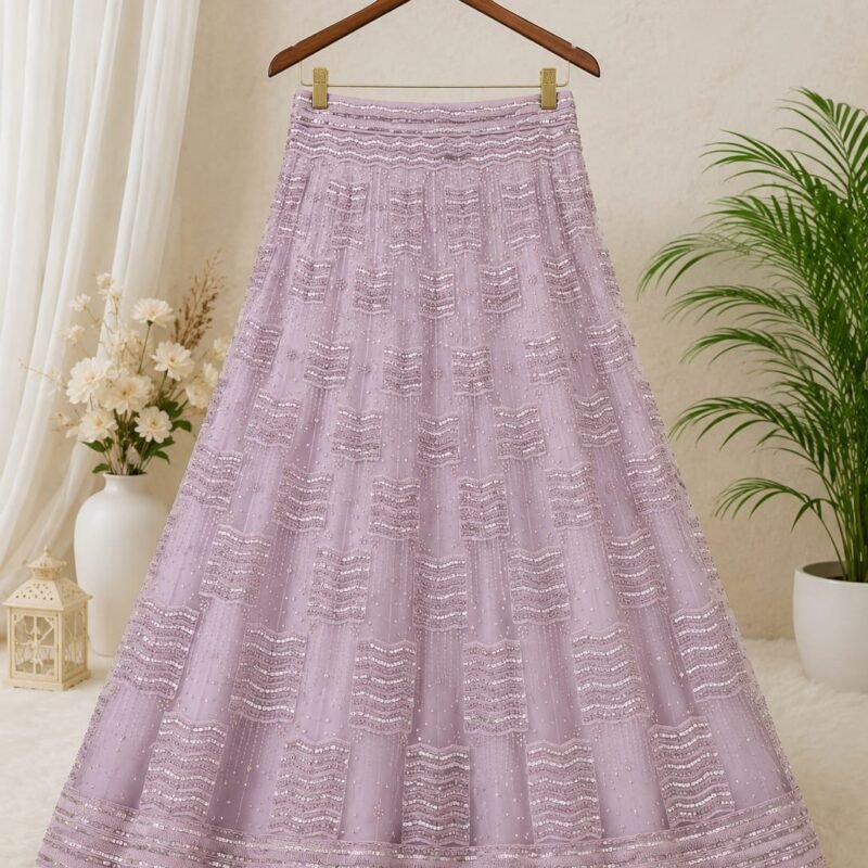 Elegant Lavender Sequins Embroidered Lehenga Choli Set with Soft Net Dupatta | Wedding, Reception & Festive Wear - Image 3