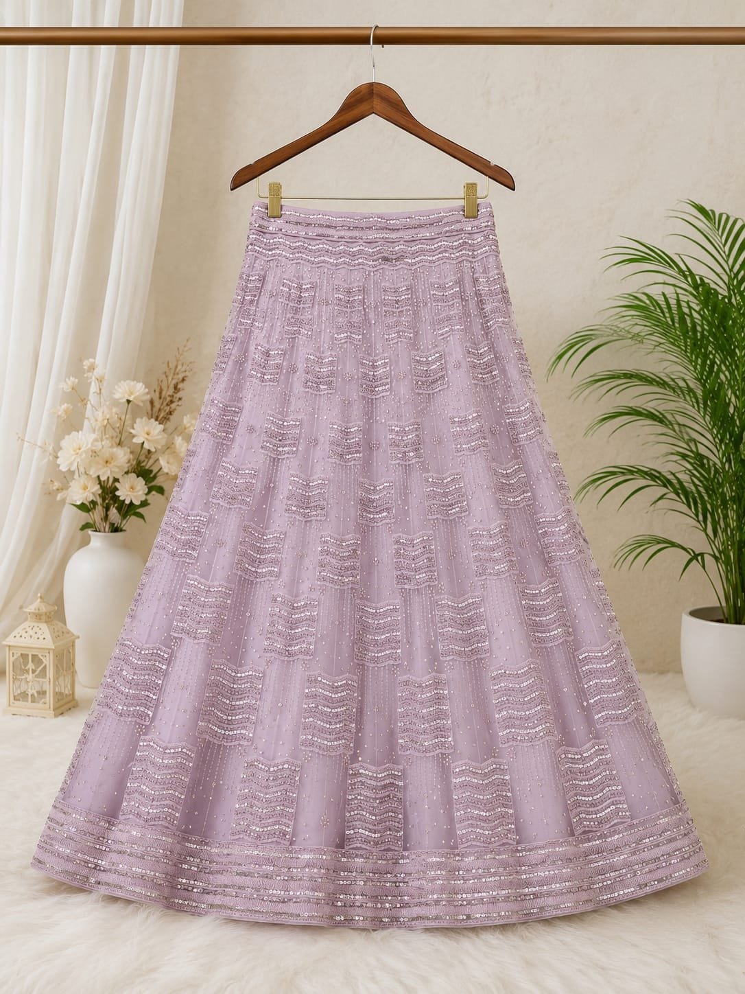 Elegant Lavender Sequins Embroidered Lehenga Choli Set with Soft Net Dupatta | Wedding, Reception & Festive Wear - Image 3