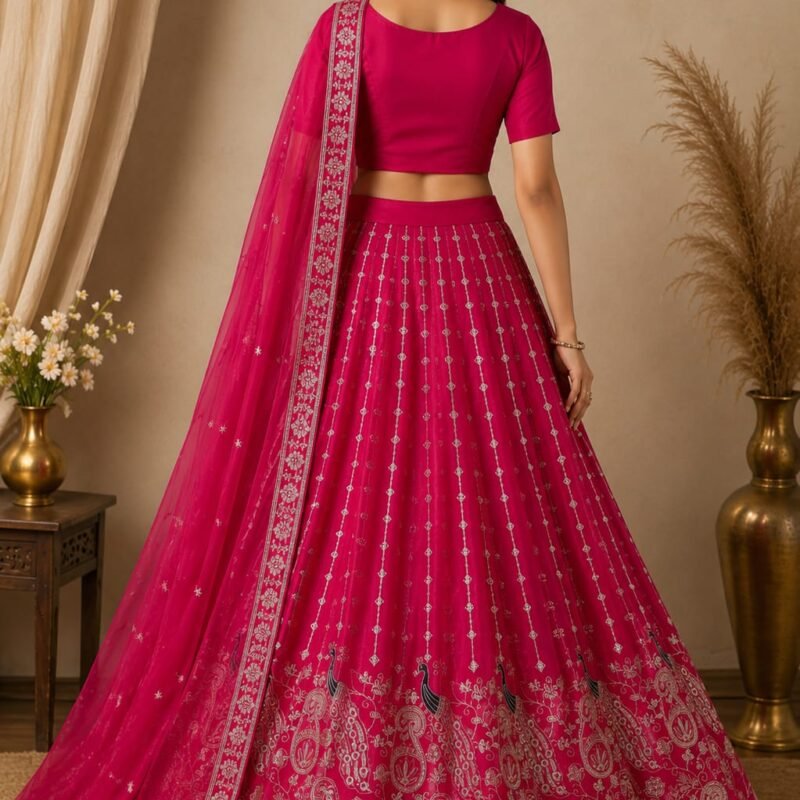 Alternative view of Rani Pink Embroidered Lehenga Choli Set with Designer Dupatta | Wedding & Festive Wear for Women