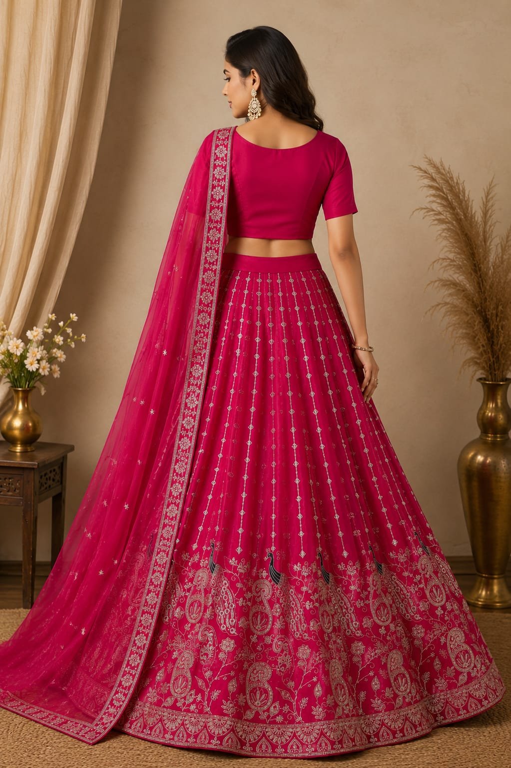 Rani Pink Embroidered Lehenga Choli Set with Designer Dupatta | Wedding & Festive Wear for Women - Image 2