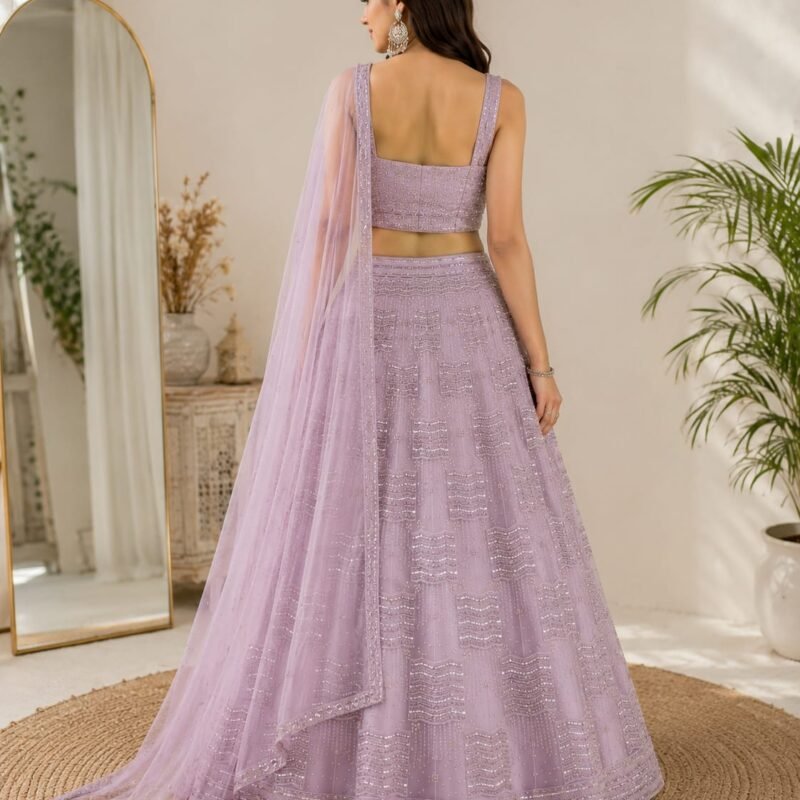Elegant Lavender Sequins Embroidered Lehenga Choli Set with Soft Net Dupatta | Wedding, Reception & Festive Wear - Image 4