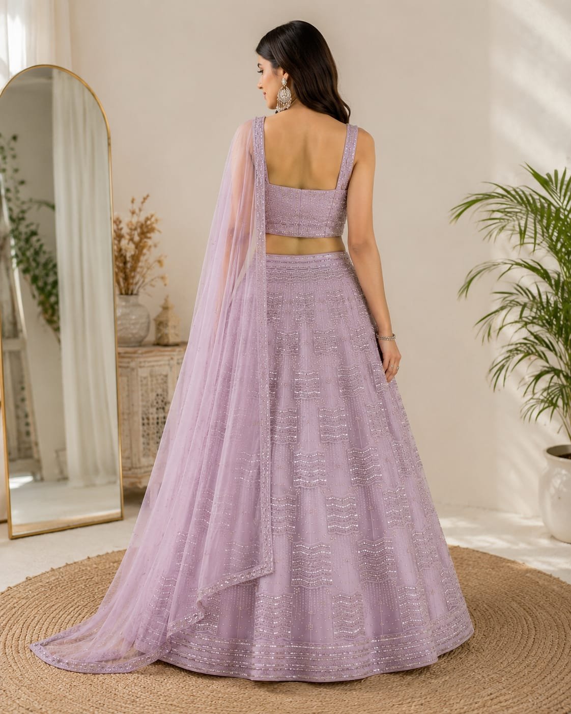 Elegant Lavender Sequins Embroidered Lehenga Choli Set with Soft Net Dupatta | Wedding, Reception & Festive Wear - Image 4