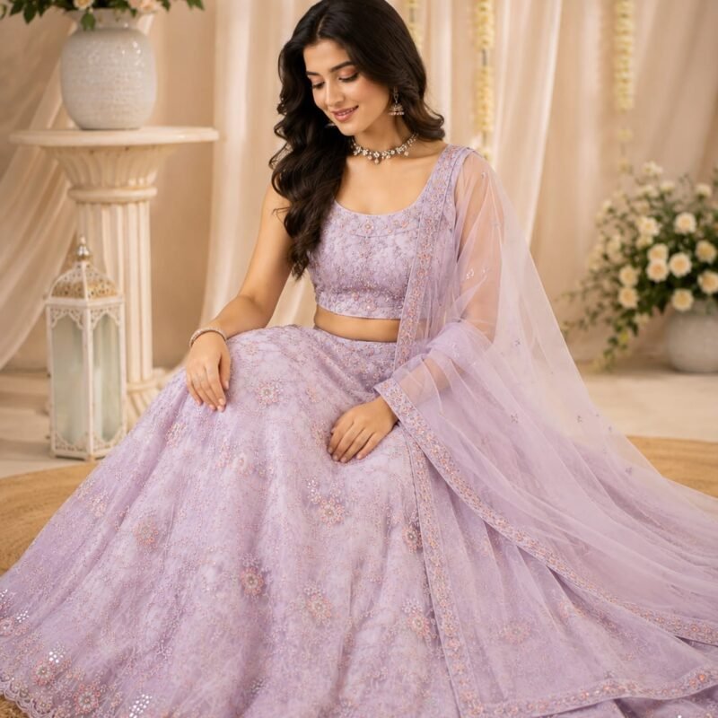 Elegant Lavender Embroidered Lehenga Choli Set with Designer Dupatta - Image 3