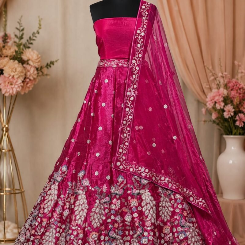 Rani Pink Embroidered Lehenga Choli Set with Designer Dupatta