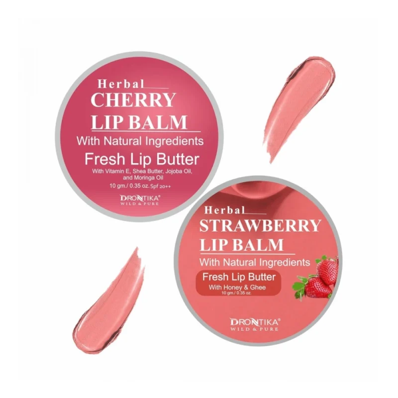 Unisex Herbal Dark And Chapped Lips Cherry & Strawberry Lip Balm Pack Of 2 (10gm)