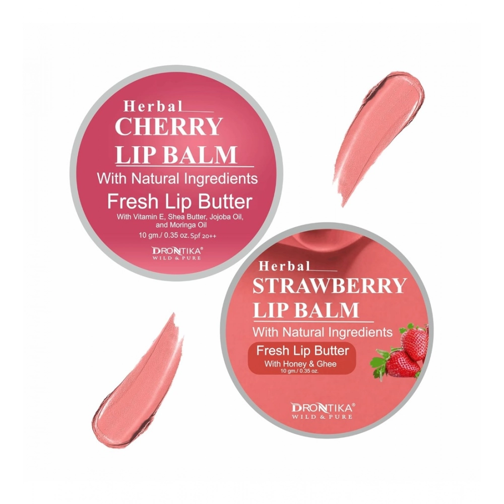 Unisex Herbal Dark And Chapped Lips Cherry & Strawberry Lip Balm Pack Of 2 (10gm)