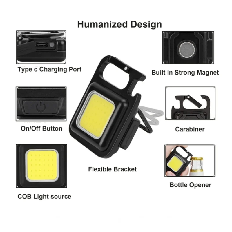 Alternative view of Metal COB Keychain Light,Rechargeable Led Small Flashlight 500 Lumens Brigh Pack of 1 (Black)