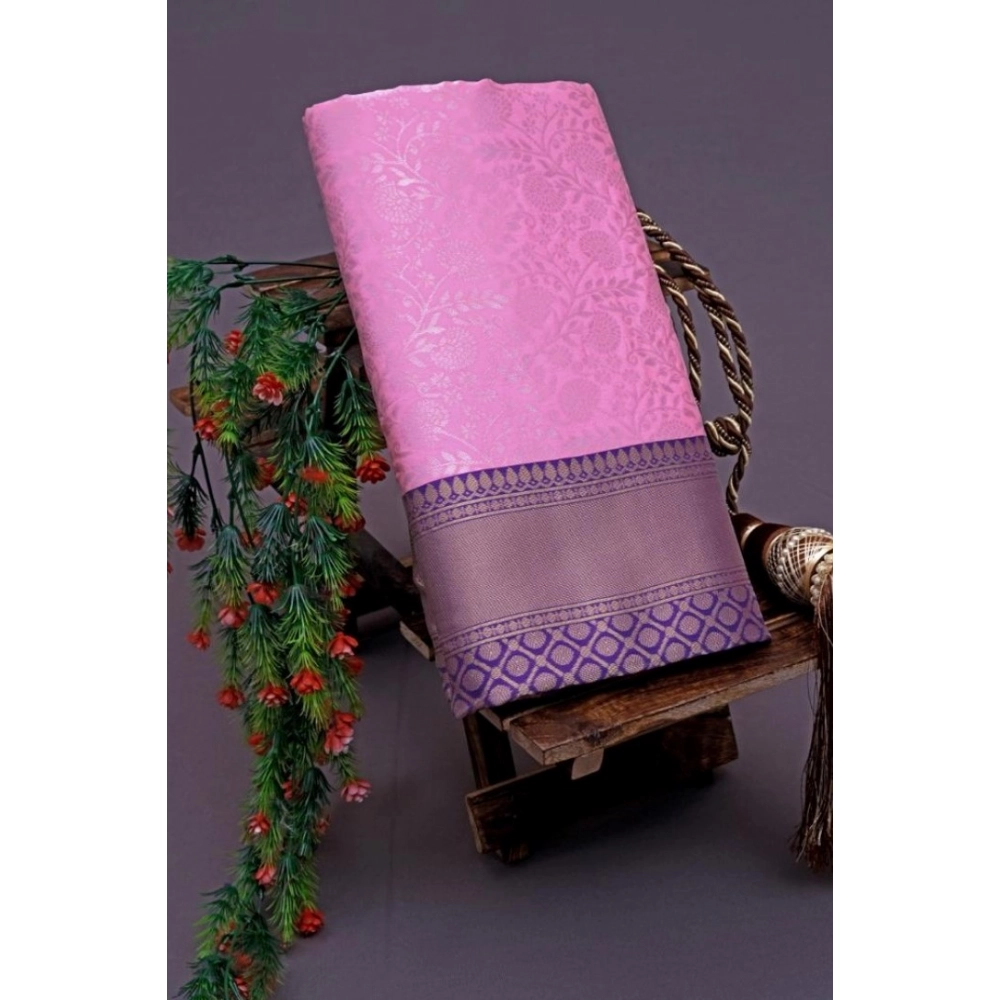 Women's Soft Lichi Silk Printed Saree With Unstitched Blouse 5.5Mtr (Purple) - Image 3