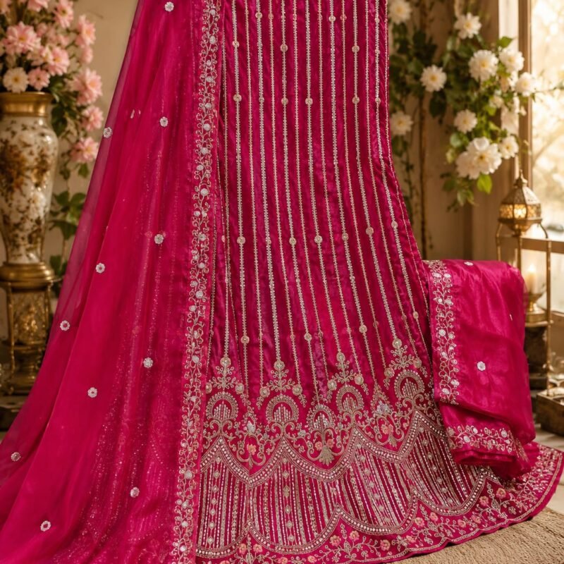 Wine Magenta Embroidered Lehenga Choli Set with Designer Dupatta - Image 3